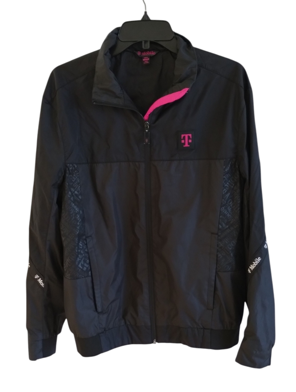 T Mobile Employee Jacket Mens (M) Black Pink Full Zip Windbreaker Uniform Cell
